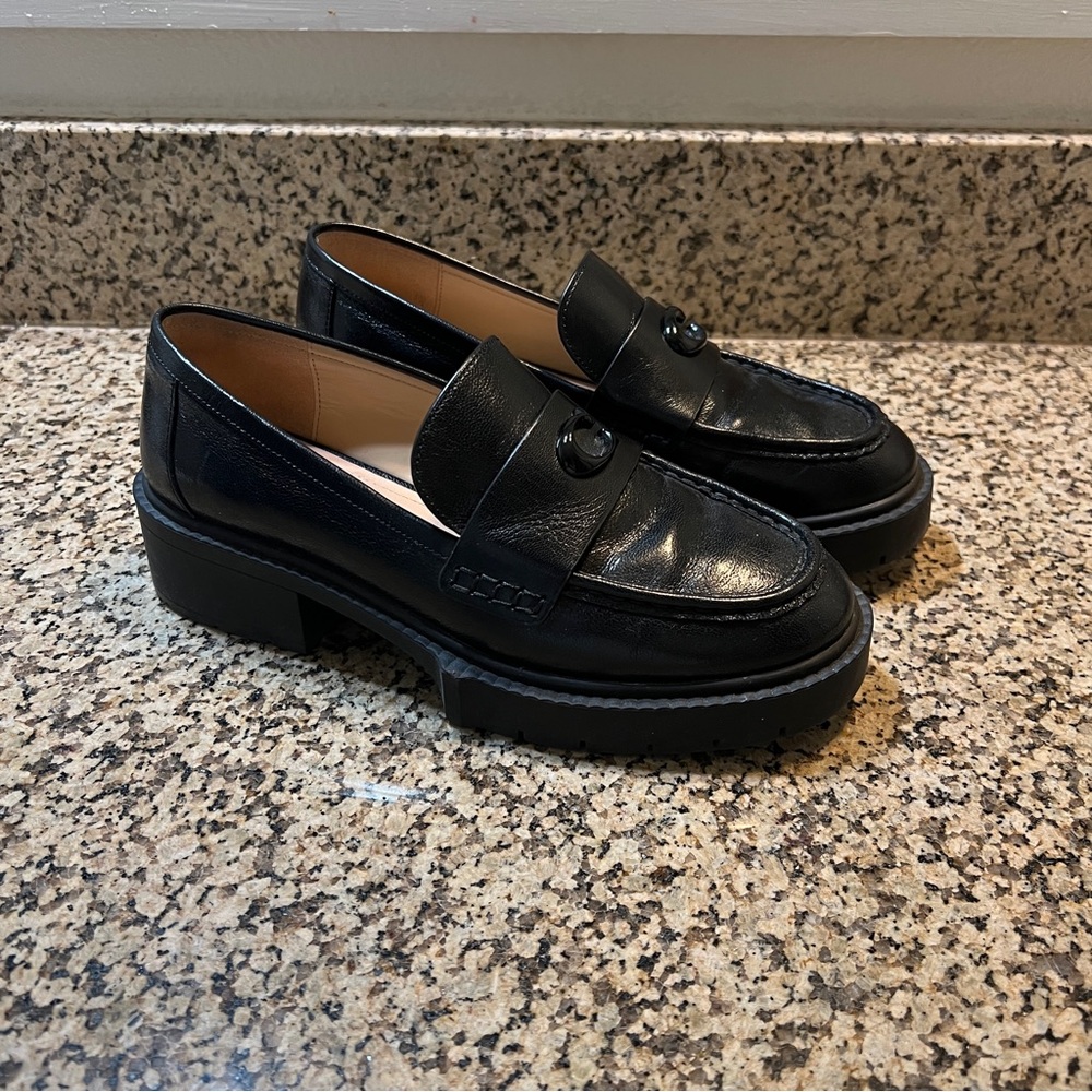 Coach Leah Black Leather Women’s Chunky Loafers